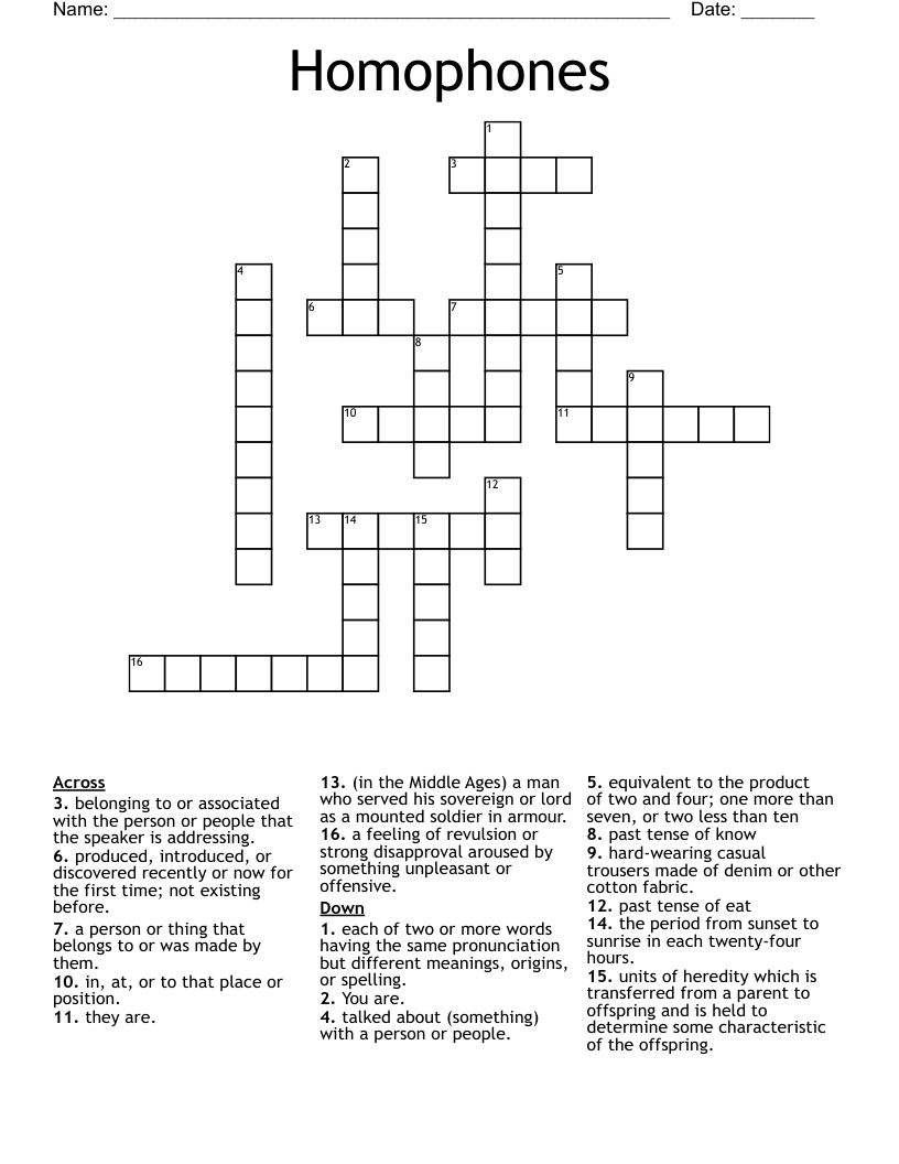 Homophones Crossword
