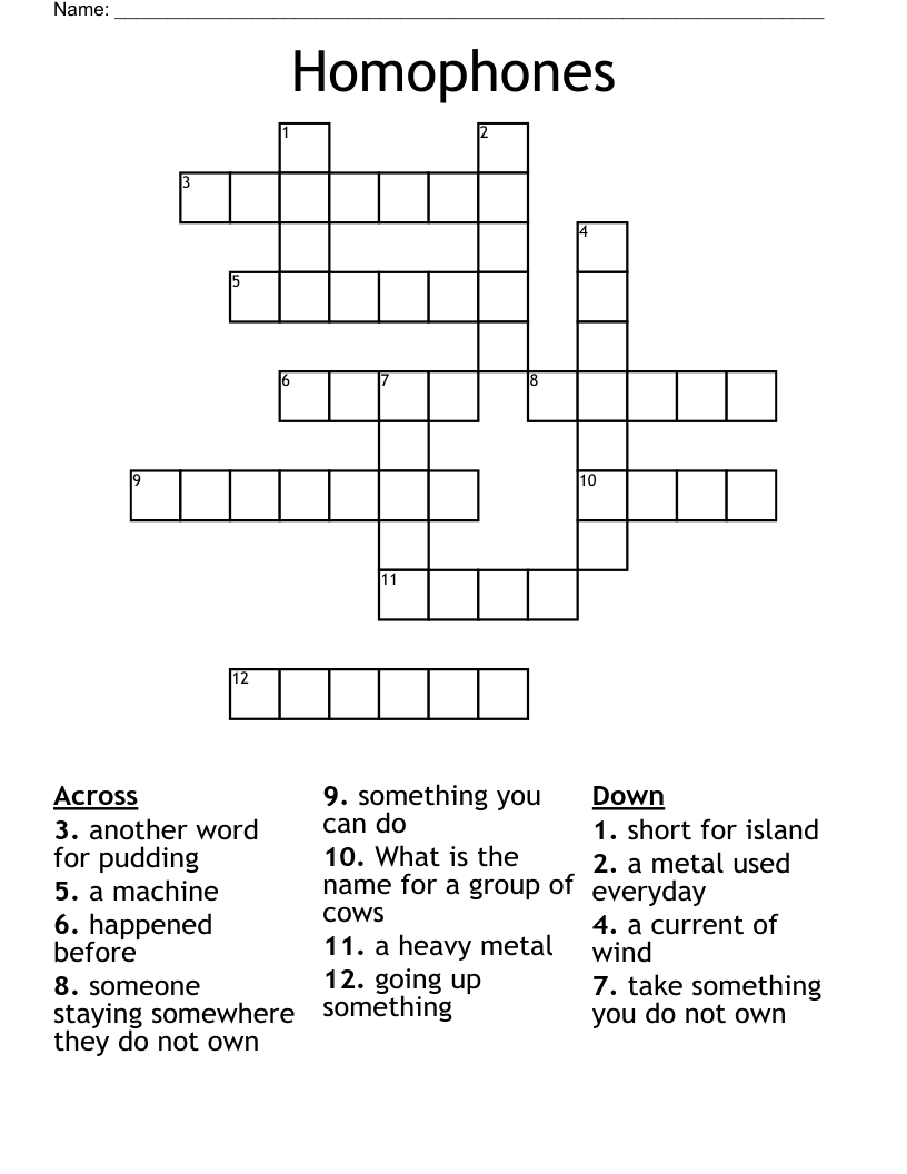 Homophones Crossword
