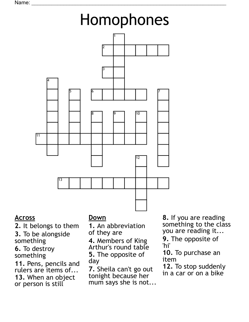 Homophones Crossword