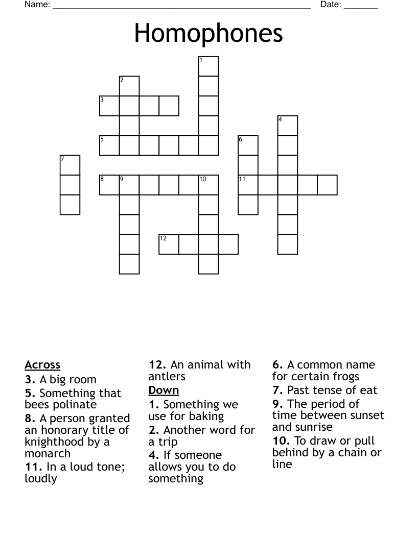 Homophones Crossword