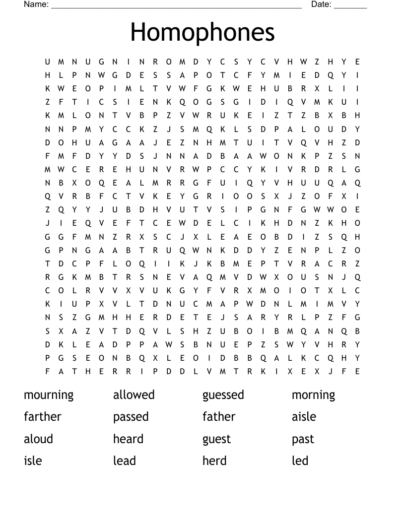 Homophones Word Search