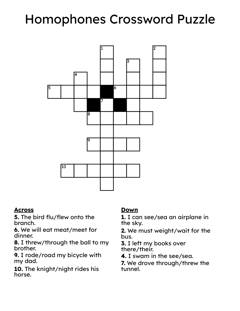 Homophones Crossword Puzzle