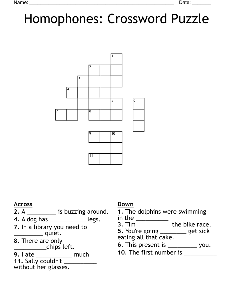 Homophones: Crossword Puzzle