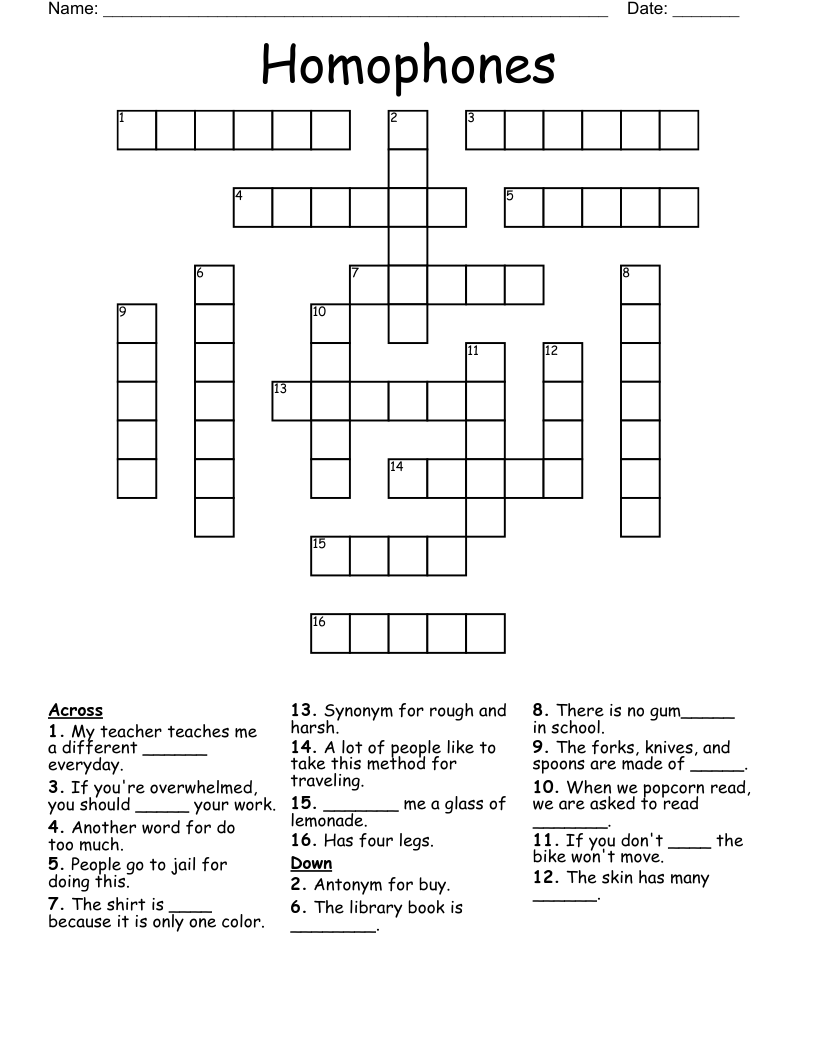 Homophones  Crossword