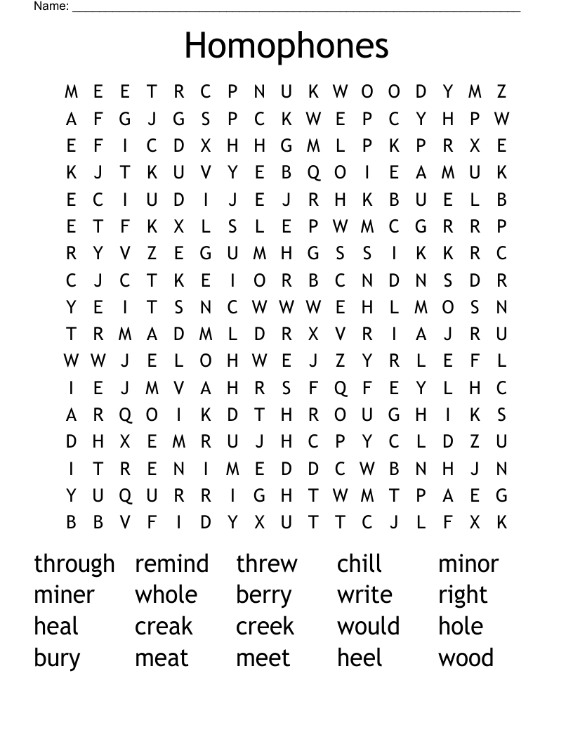Homophones  Word Search