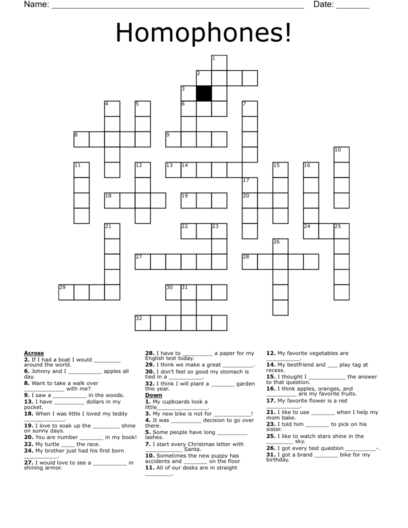 Homophones!  Crossword