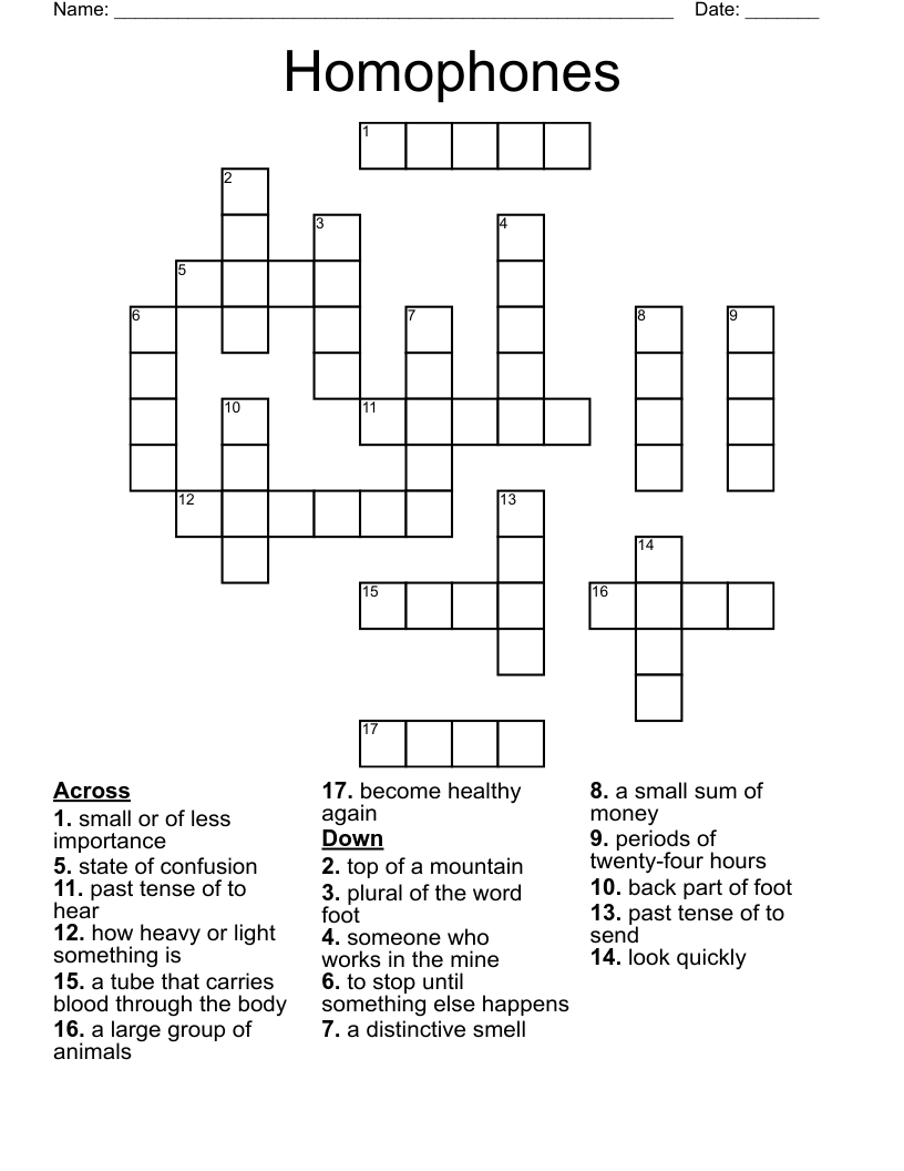 Homophones  Crossword