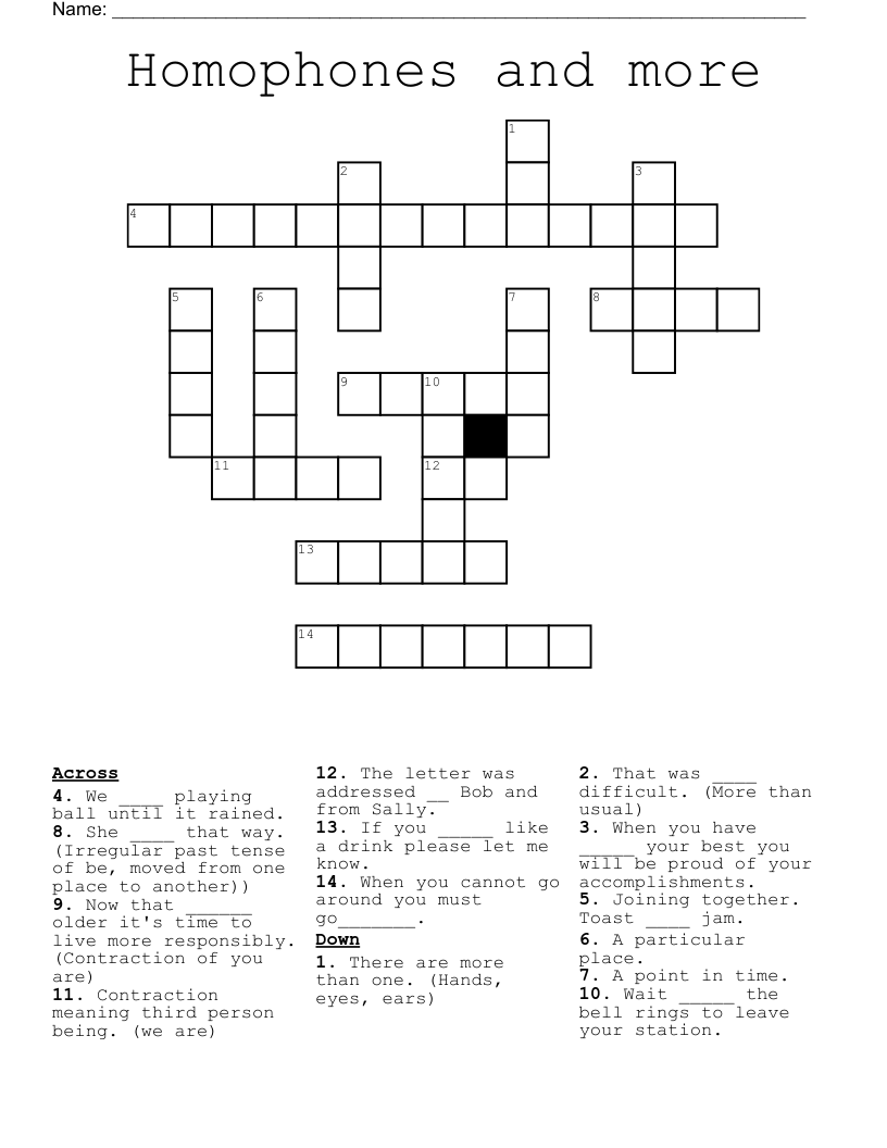 Homophones and more Crossword