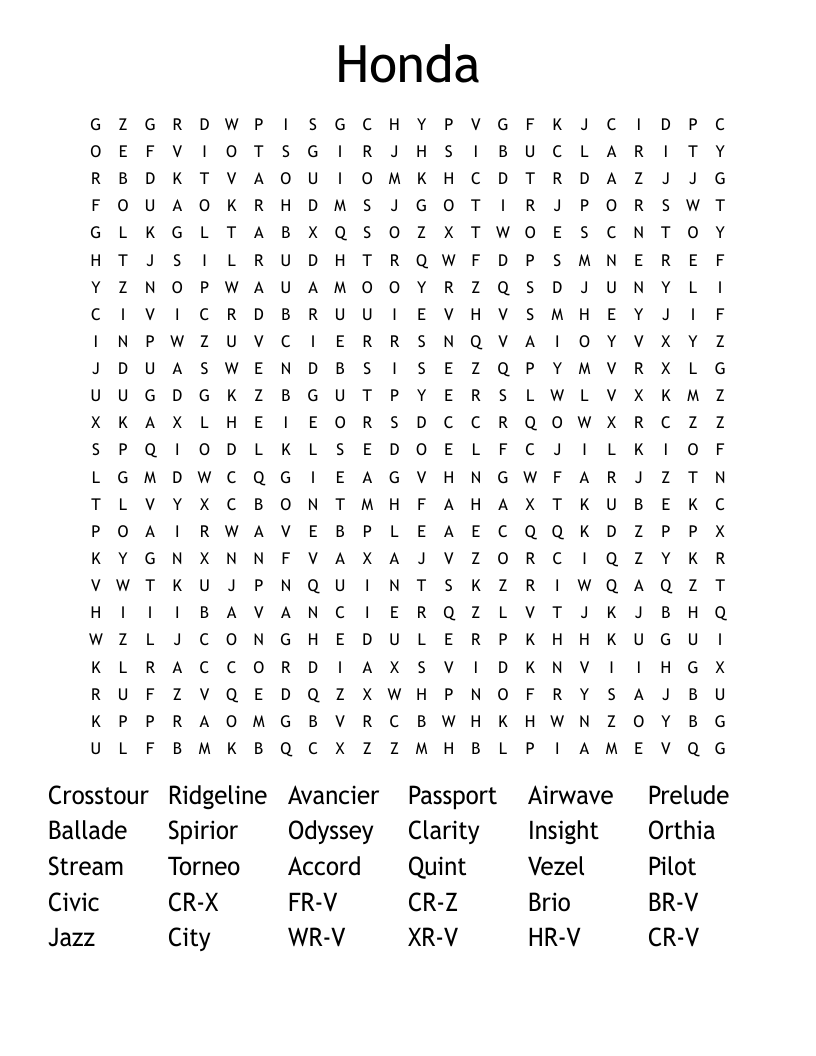 Honda Word Search