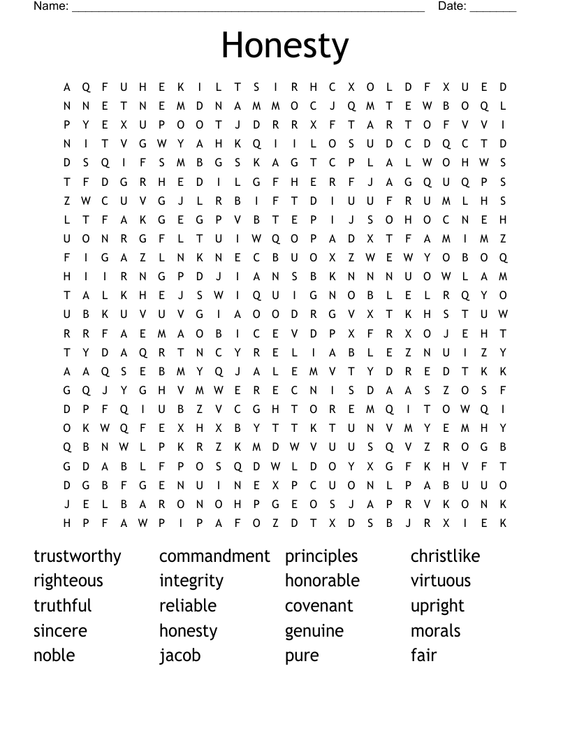 Honesty Word Search