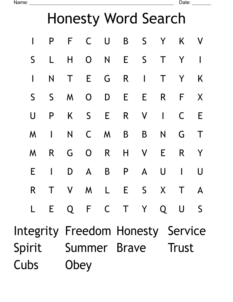 Honesty Word Search