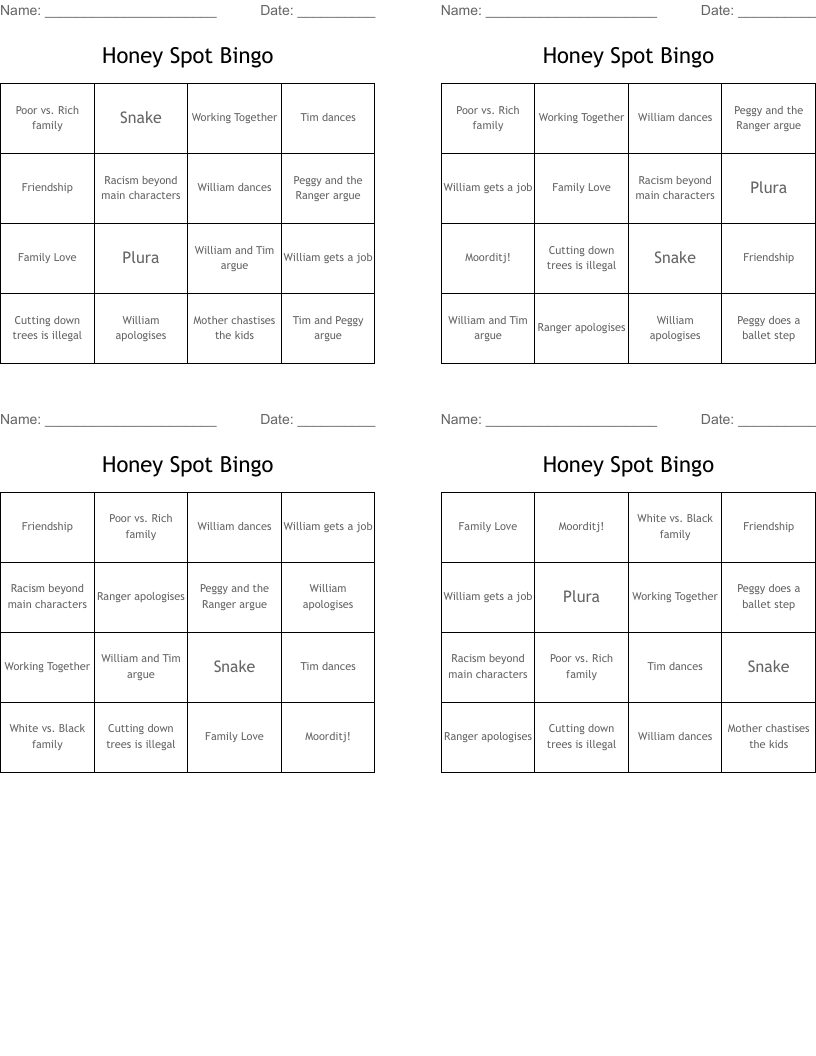 Honey Spot Bingo