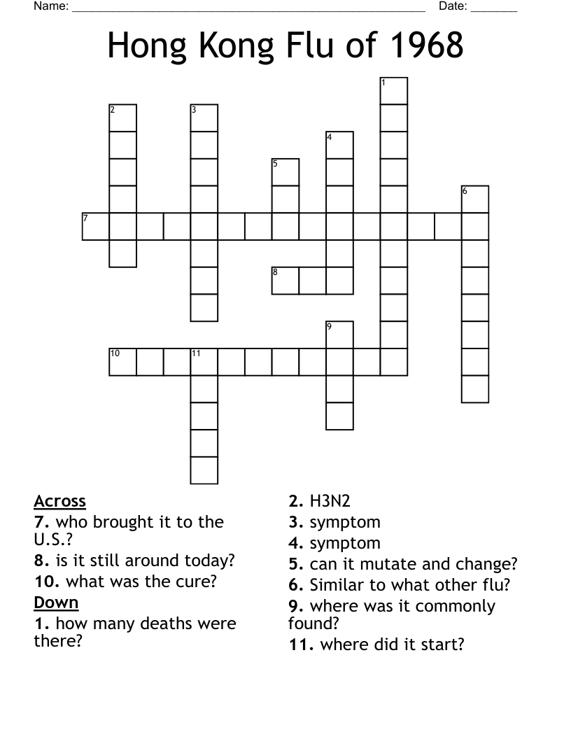 Hong Kong Flu of 1968 Crossword