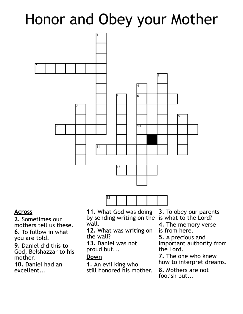 Honor and Obey your Mother Crossword