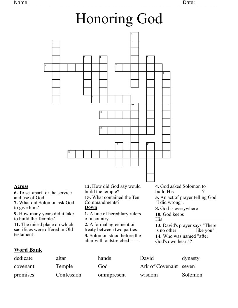 Honoring God Crossword