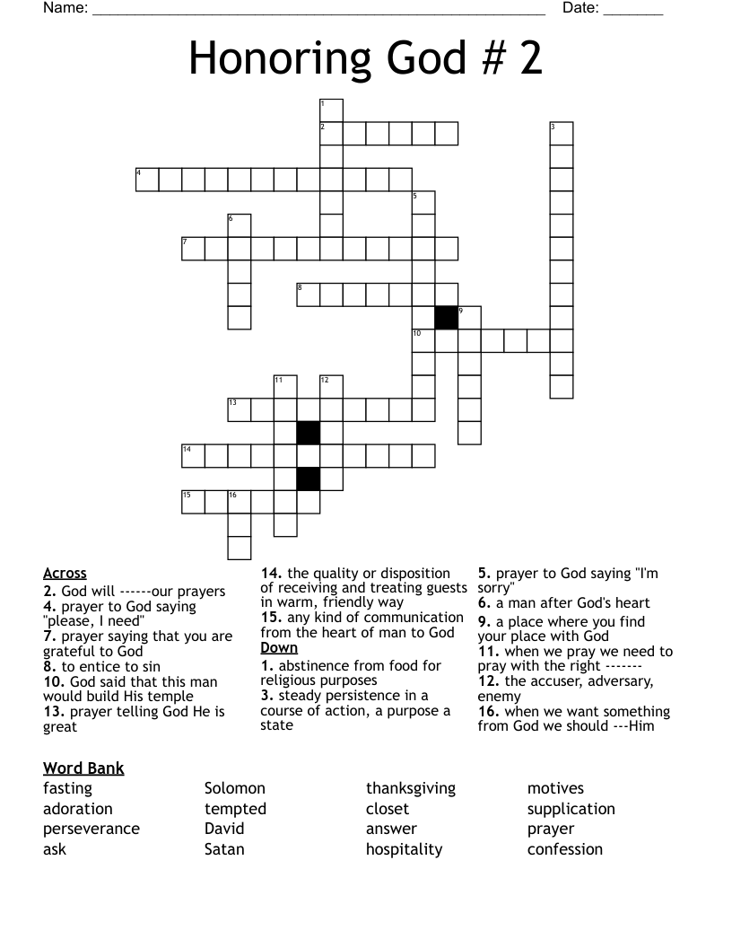 Honoring God #  2 Crossword