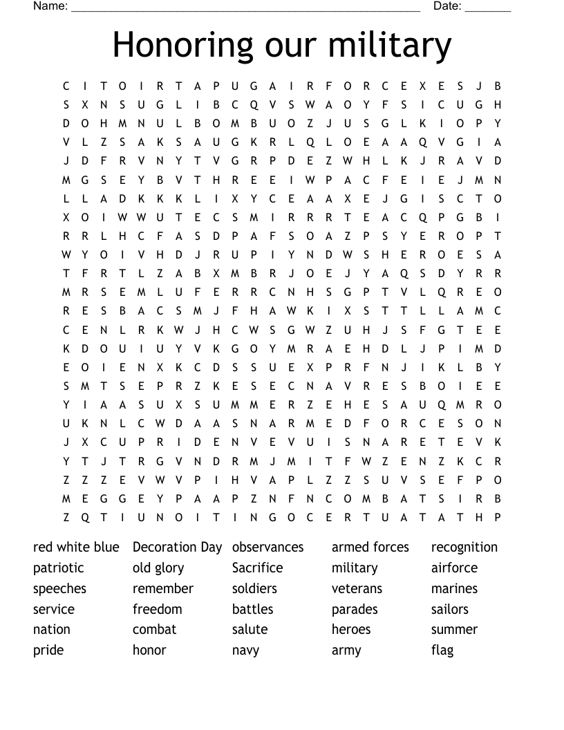 Honoring our military Word Search