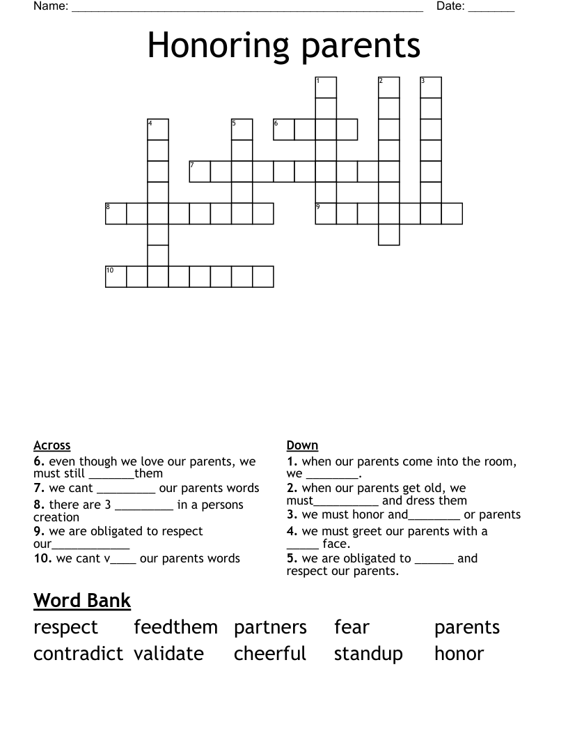 Honoring parents Crossword