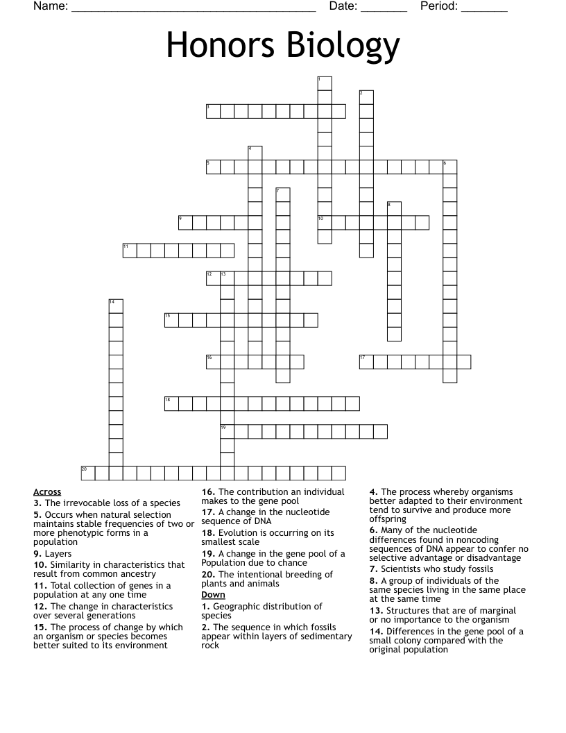 Honors Biology Crossword