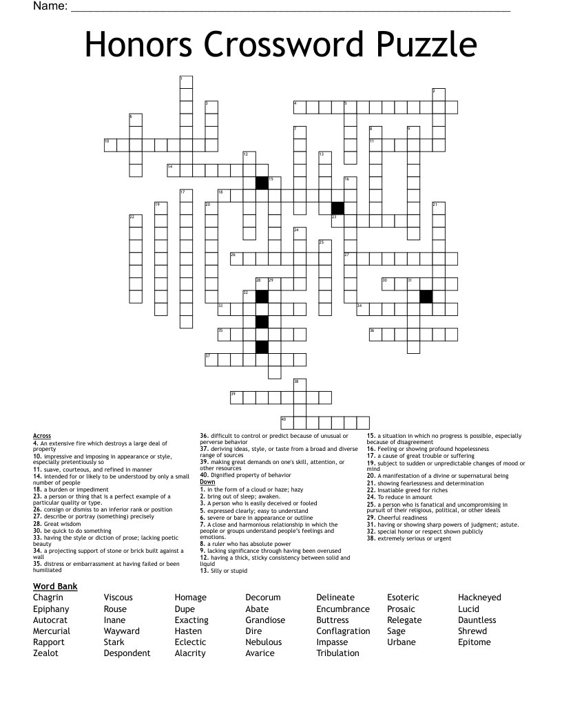 Honors Crossword Puzzle