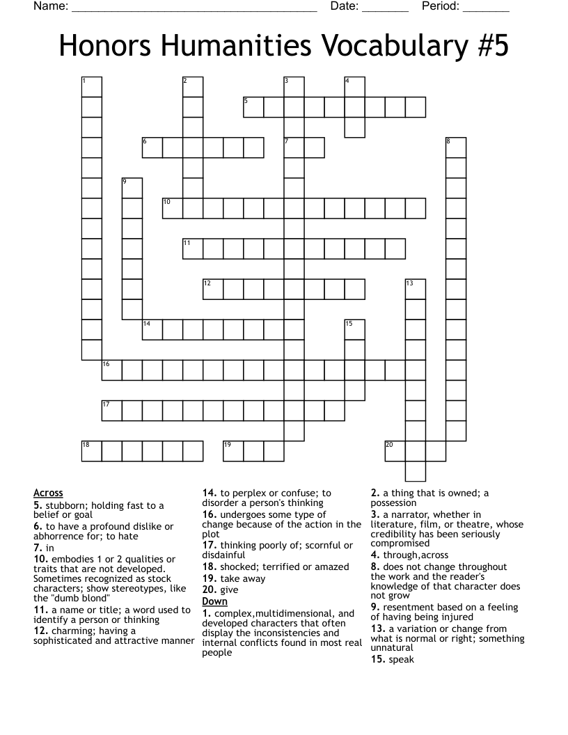 Honors Humanities Vocabulary #5 Crossword