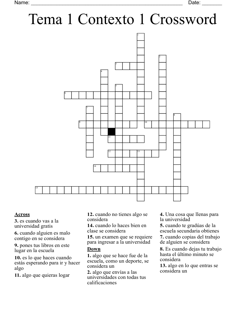 Tema 1 Contexto 1 Crossword 
