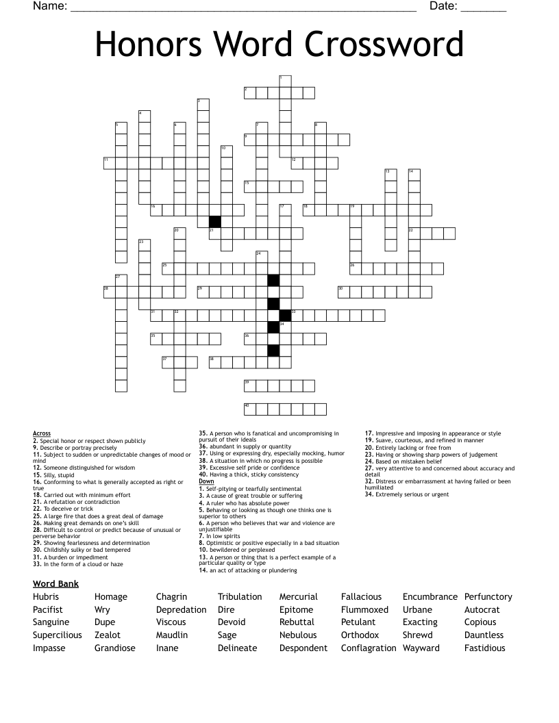 Honors Word Crossword