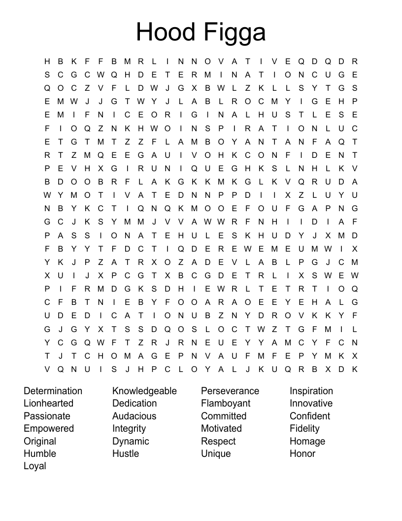 Hood Figga Word Search