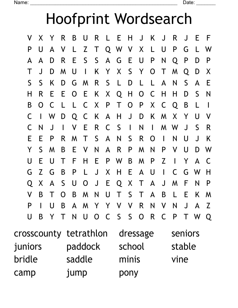 Hoofprint Wordsearch