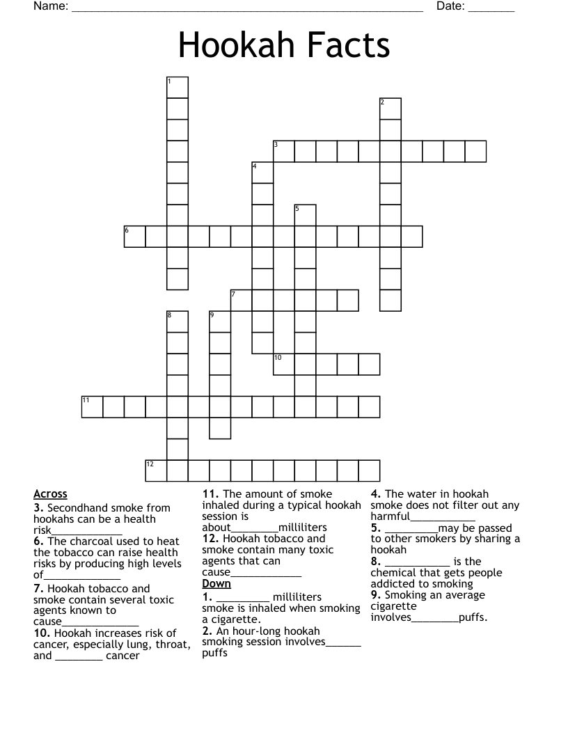 Hookah Facts Crossword