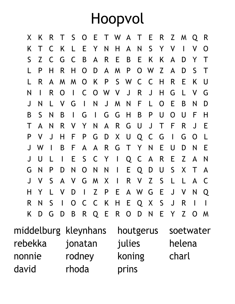 Hoopvol Word Search