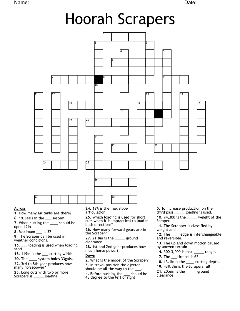 Hoorah Scrapers Crossword