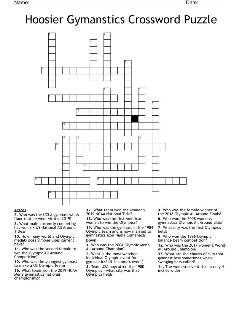 Hoosier Gymanstics Crossword Puzzle