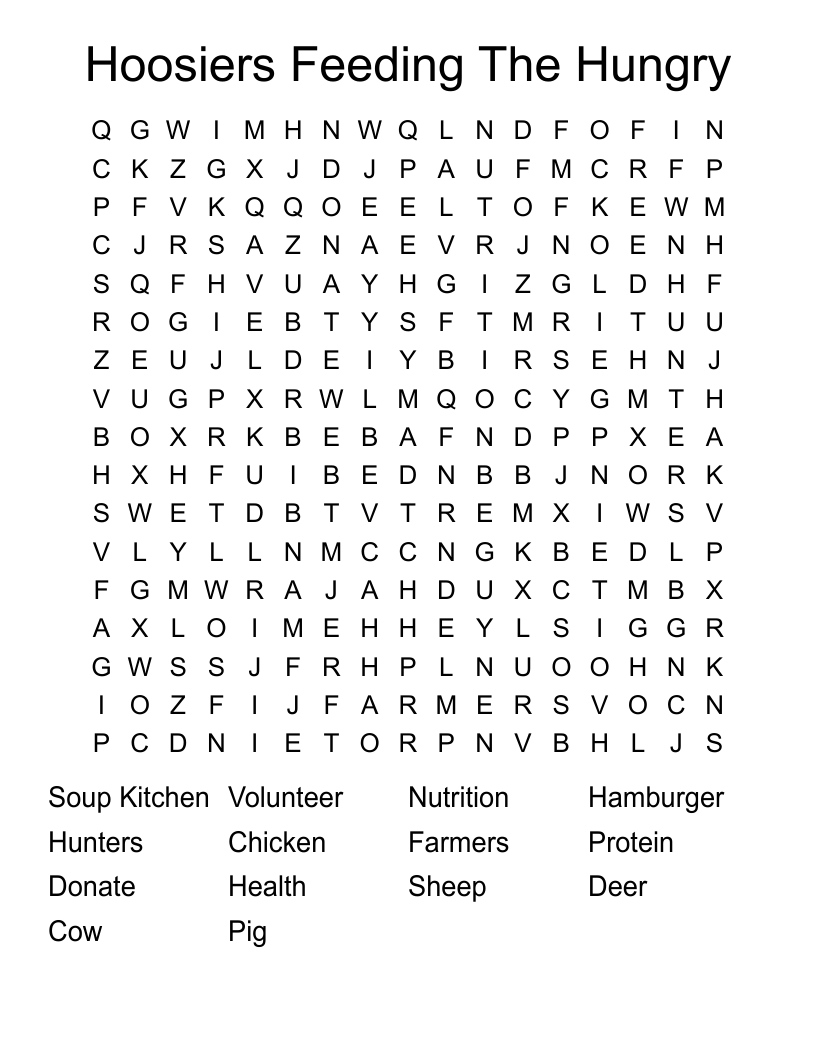 Hoosiers Feeding The Hungry Word Search