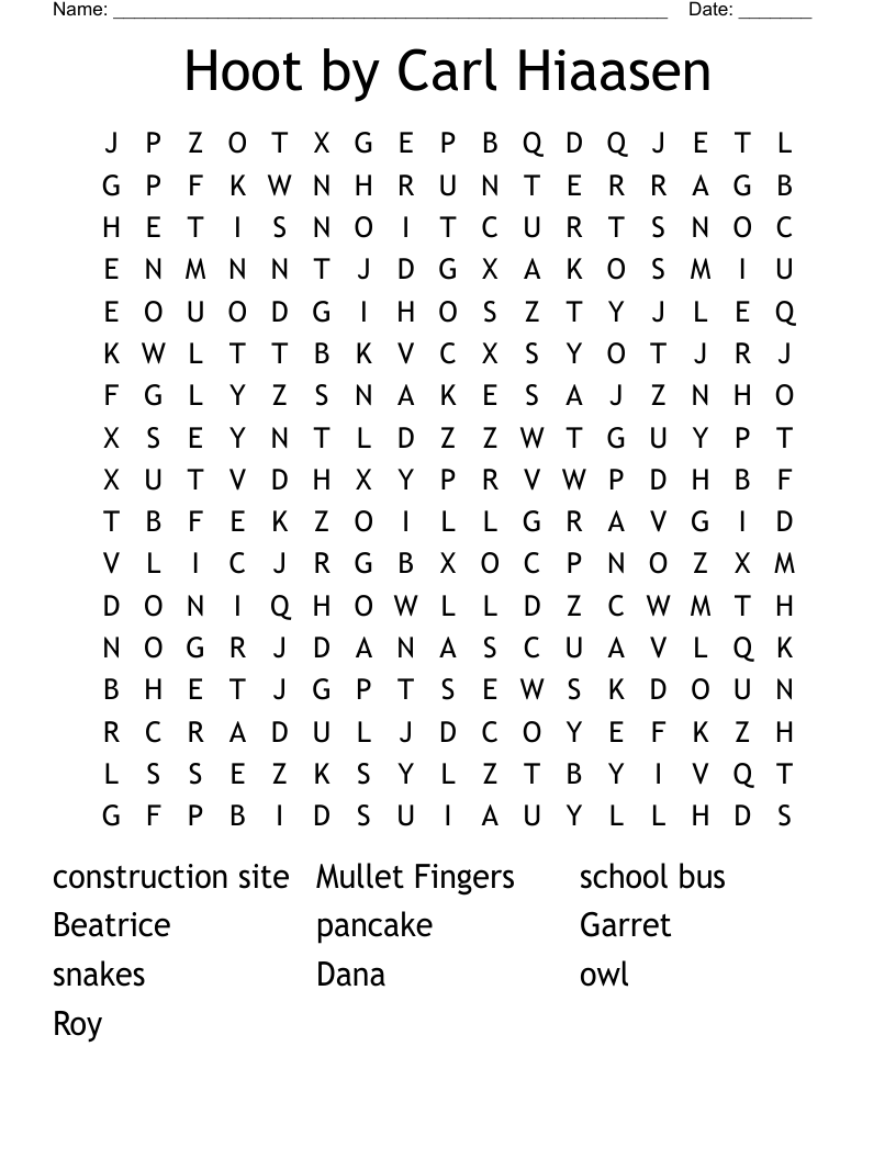Hoot by Carl Hiaasen Word Search
