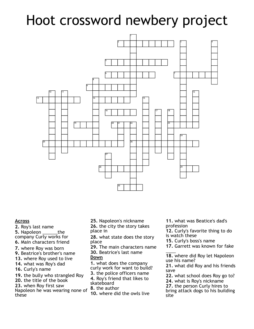 Hoot crossword newbery project