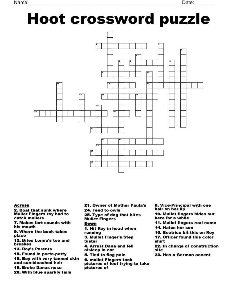 Hoot crossword puzzle 