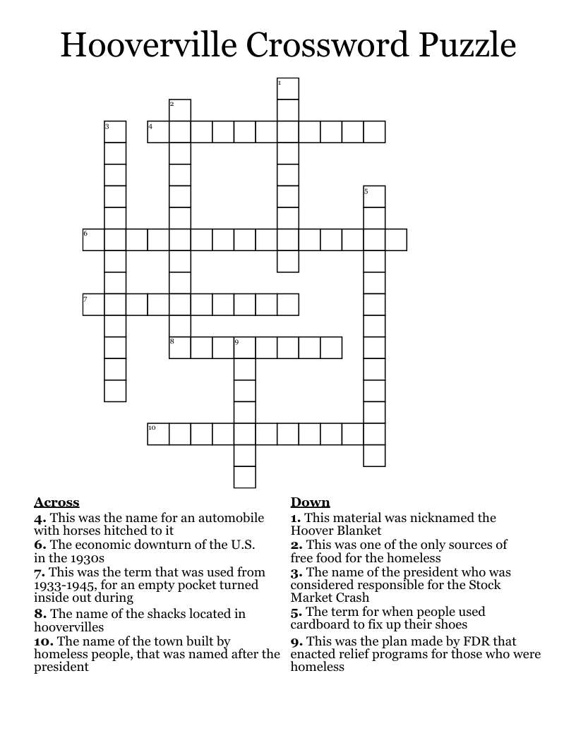 Hooverville Crossword Puzzle
