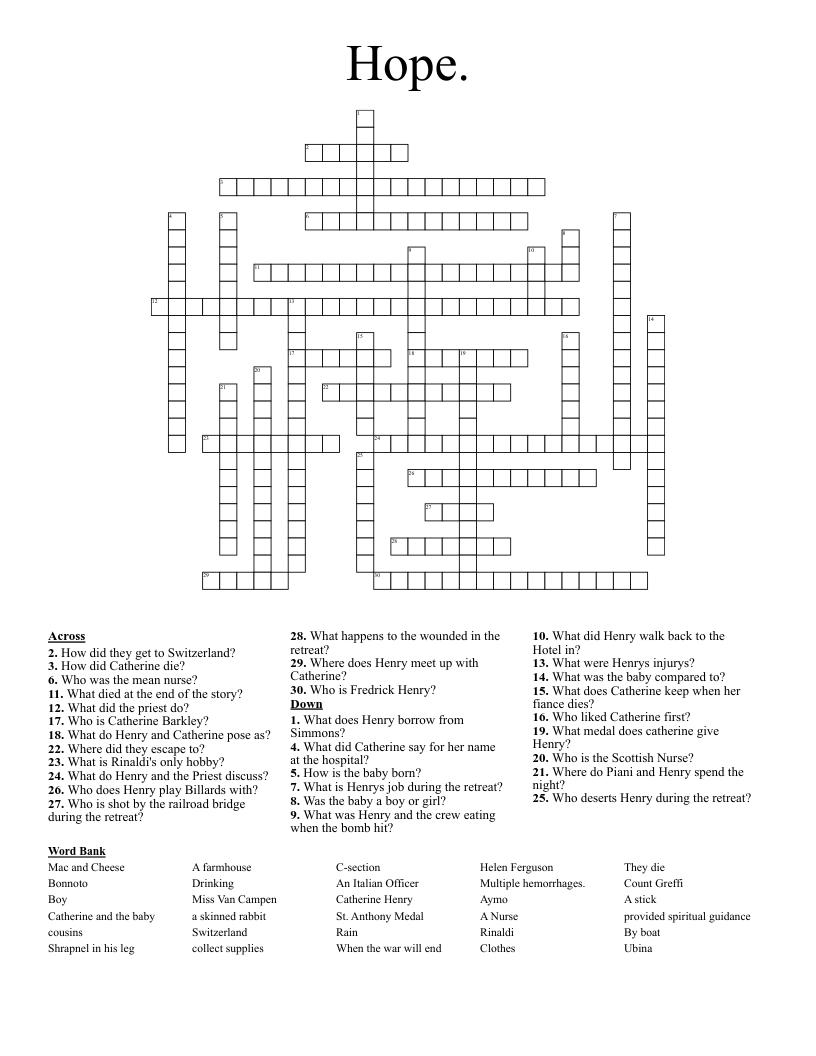 Hope. Crossword