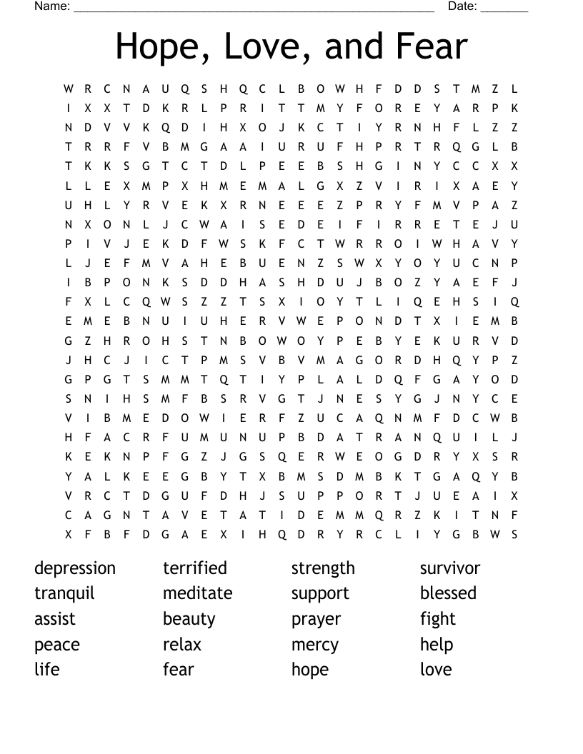 Hope, Love, and Fear Word Search