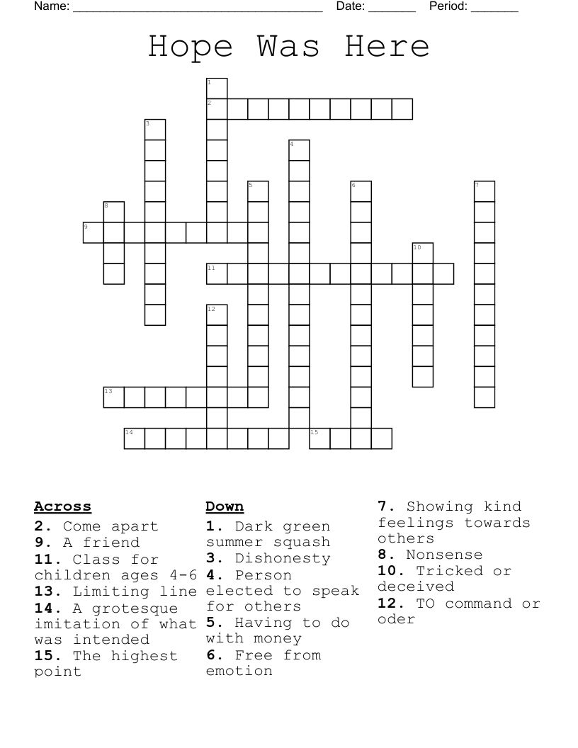 Hope Was Here Crossword