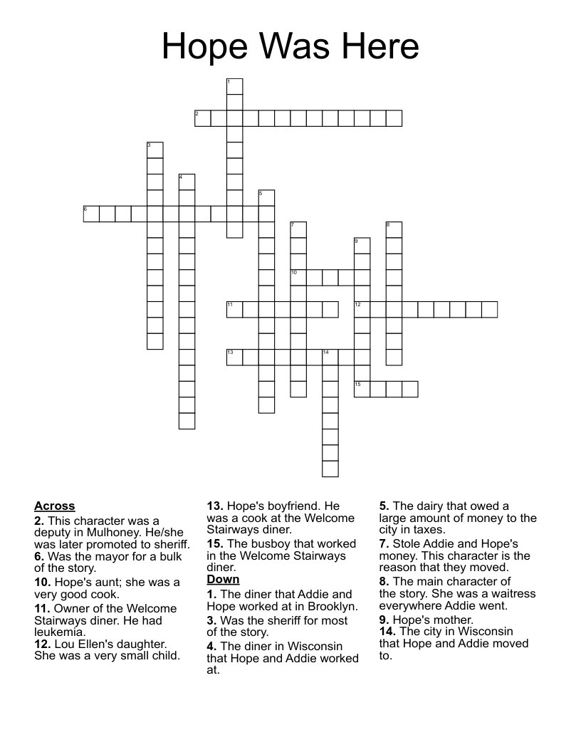 Hope Was Here Crossword