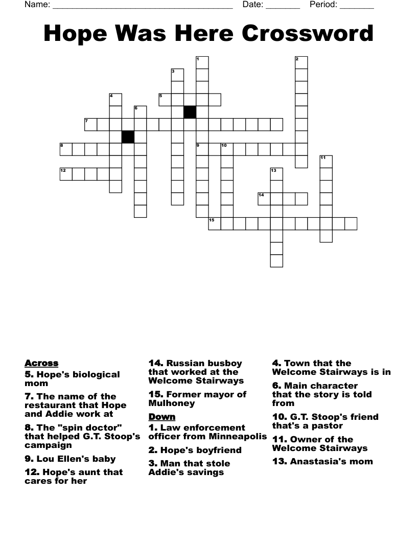 Hope Was Here Crossword