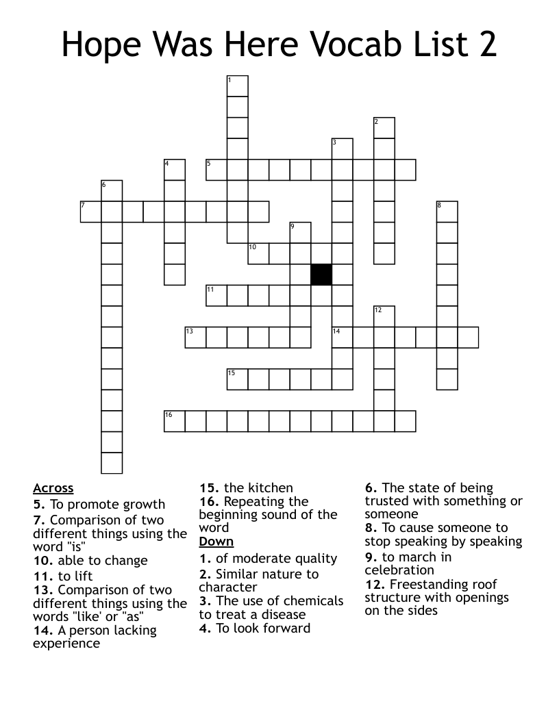 Hope Was Here Vocab List 2 Crossword