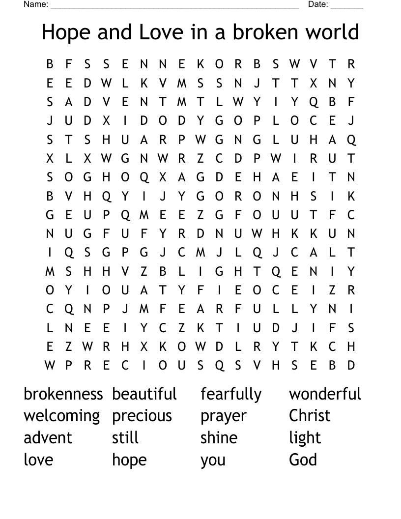 Hope and Love in a broken world Word Search