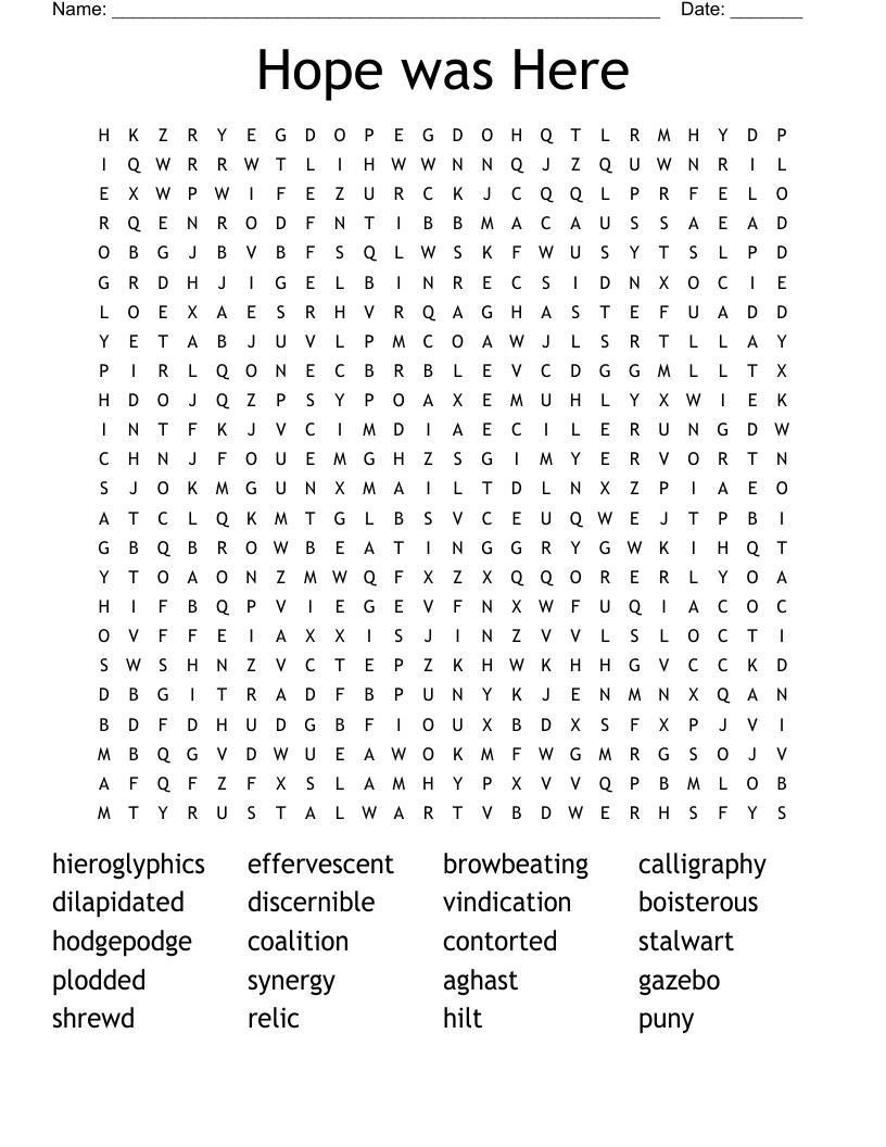 Hope was Here  Word Search