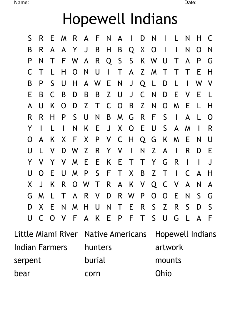 Hopewell Indians Word Search