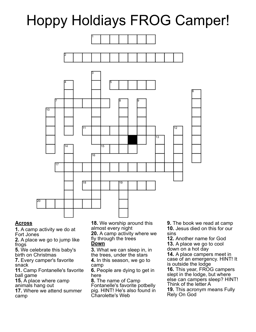 Hoppy Holdiays FROG Camper! Crossword