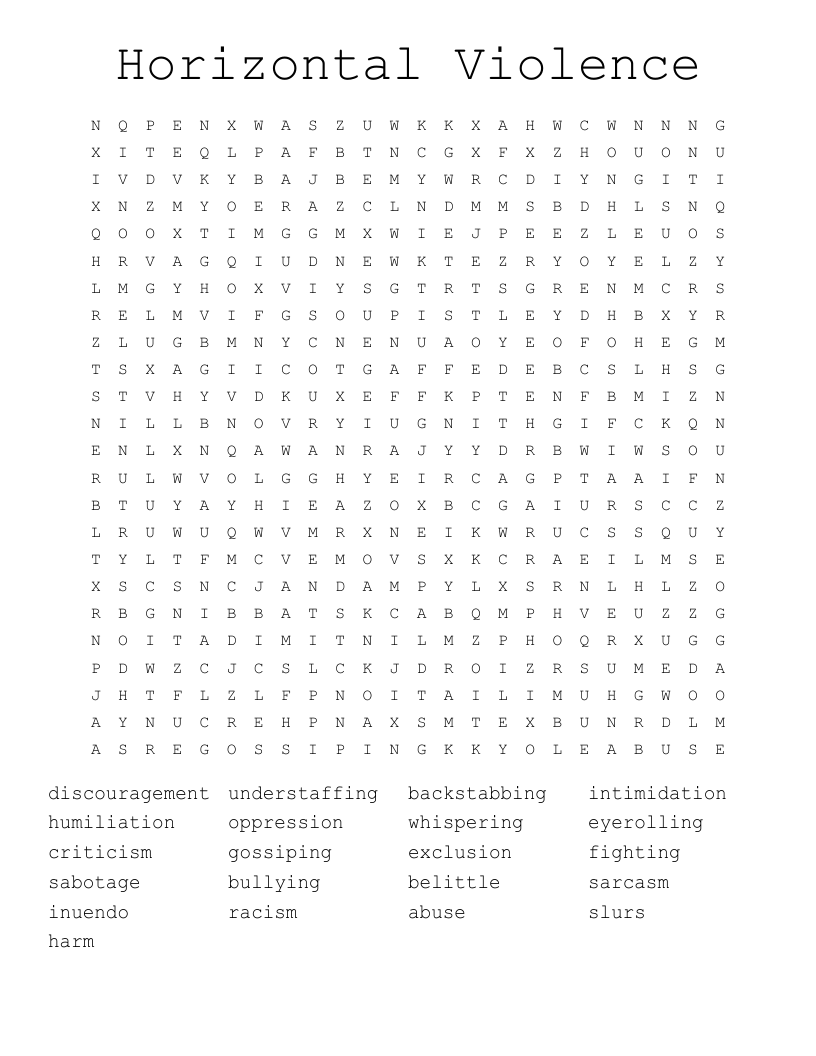 Horizontal Violence  Word Search