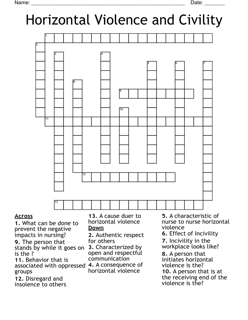 Horizontal Violence and Civility Crossword